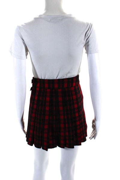 Michael Michael Kors Womens Double Buckle Plaid Mini Wrap Skirt Red Black 00