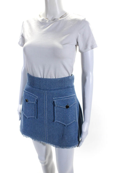 Derek Lam 10 Crosby Womens Knit Pocket Front Fringe Skirt Blue Cotton Size Small