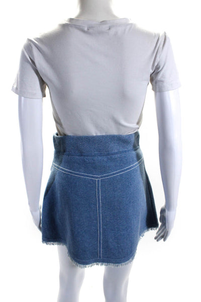 Derek Lam 10 Crosby Womens Knit Pocket Front Fringe Skirt Blue Cotton Size Small