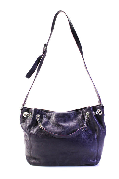 Michael Michael Kors Womens Large Grain Leather Shoulder Tote Handbag Purple