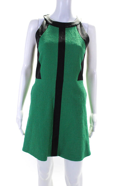 Sea New York Womens Back Zip Perforated Leather Trim Dress Green Black Size 2