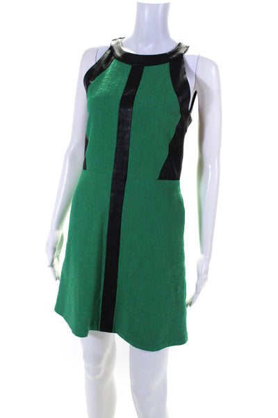 Sea New York Womens Back Zip Perforated Leather Trim Dress Green Black Size 2