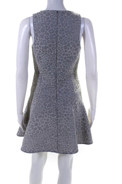 Tibi Womens Back Zip Sleeveless V Neck Leopard Print A Line Dress Gray Size 0