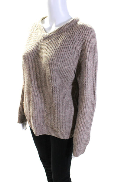Theory Womens Wool Ribbed Knit Long Sleeve V-Neck Pullover Sweater Beige Size M