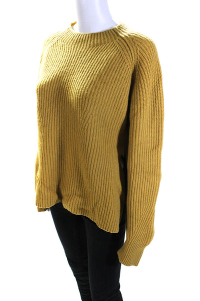 Proenza Schouler White Label Womens Ribbed Slit Pullover Sweater Yellow Size L