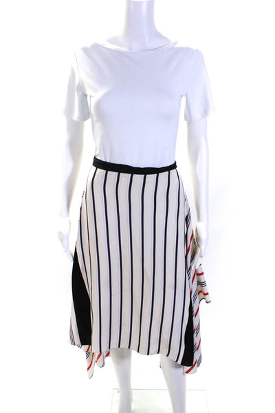 Tome Womens Silk Striped Print A-Line Zipped Midi Skirt White Size 6