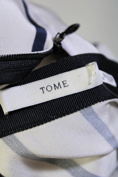 Tome Womens Silk Striped Print A-Line Zipped Midi Skirt White Size 6