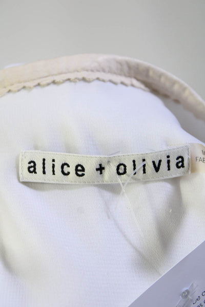 Alice + Olivia Womens White Leather Trim Crew Neck Sleeveless Blouse Top Size M