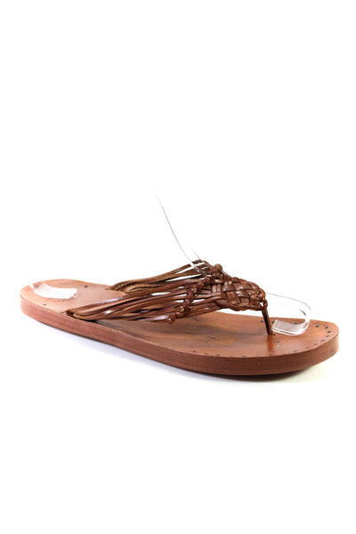 Frye Womens Brown Leather Strappy Flat Woven Flip Flops Sandals Size 8M