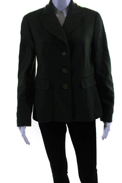Talbots Womens Wool Buttoned Collared Darted Long Sleeve Jacket Green Size 8
