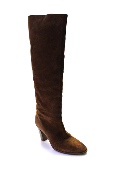 Vince Womens Pointed Toe Slip-On Knee-High Block Heels Boots Brown Size 9