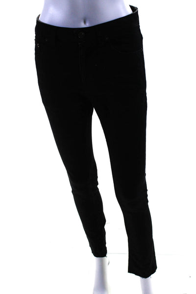 Saint Laurent Womens Cotton Button Fringed Hem Skinny Leg Pants Black Size EUR27