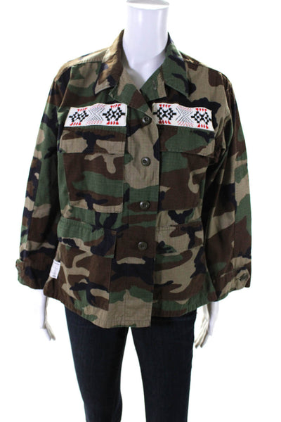Icons Women's Collared Long Sleeves Button Up Camouflage Jacket Size S