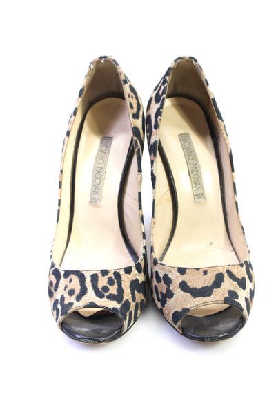 Luciano Padovan Womens Animal Print Peep Toe Stiletto Heels Brown Size EUR39