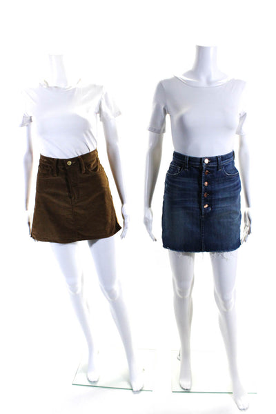 J Brand Frame Denim Womens Denim Corduroy Skirts Blue Brown Size 25 Lot 2