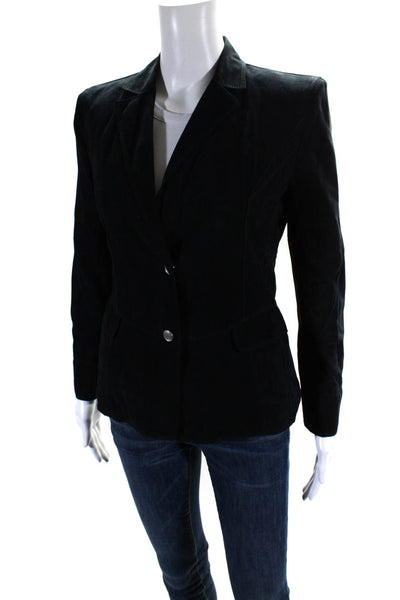 Sharis Womens Leather Suede No Vent Two Button Blazer Jacket Navy Blue Size 40