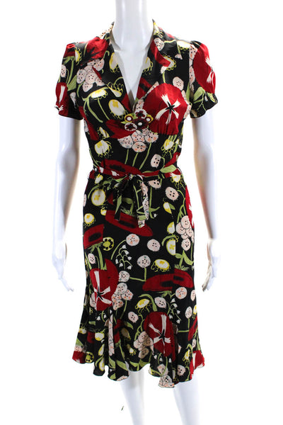Moschino Womens Abstract Print Belted A Line Dress Multicolored Size Small
