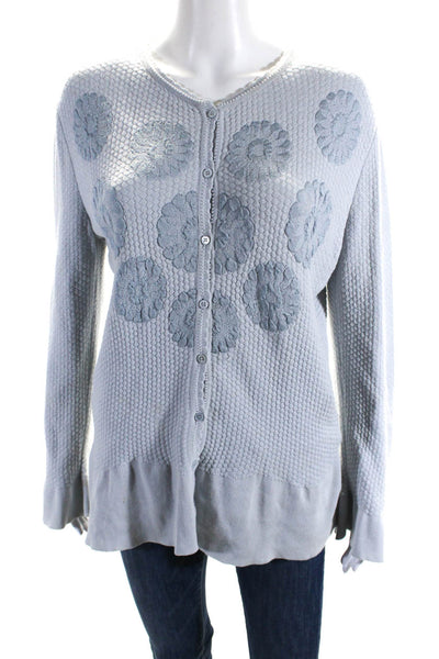 Alexander McQueen Womens Floral Print Cardigan Sweater Blue Cotton Size Small