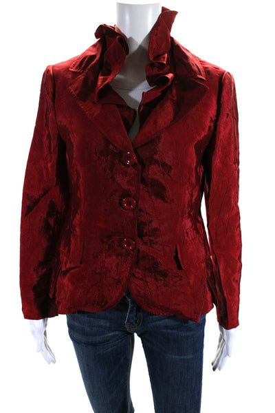 Moschino Cheap & Chic Womens Ruffled Trim Button Down Suit Jacket Red Size 10