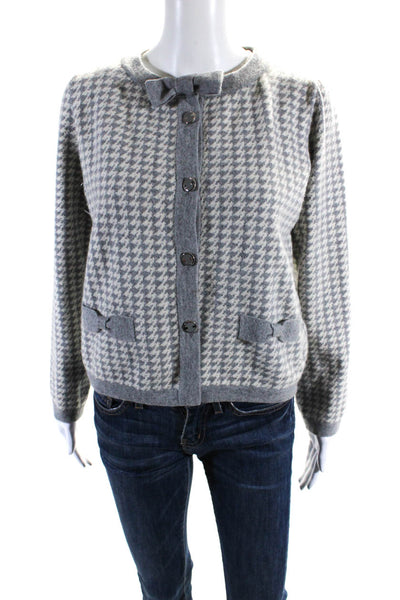 Luisa Spagnoli Womens Houndstooth Print Cardigan Sweater Grey White Size Medium