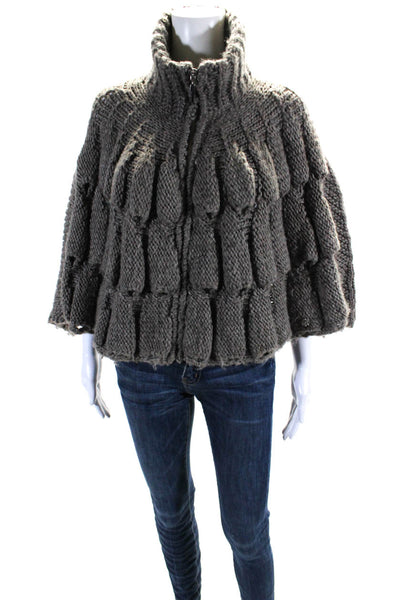 Roberto Cavalli Womens Short Sleeves Poncho Turtleneck Sweater Gray Size Large