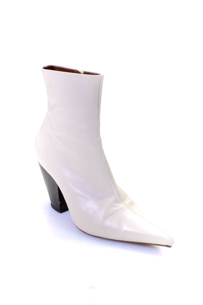 Simon Miller Womens Side Zip Block Heel Pointed Toe Booties White Leather 41