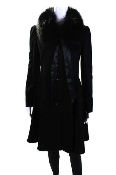 Armani Collezioni Womens Wool Collared Button Up Longline Coat Black Size 2