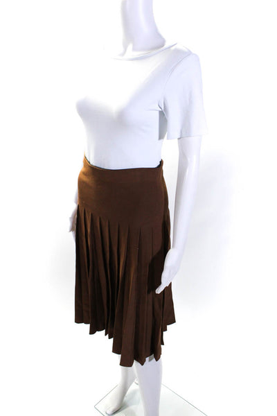 Apparalel Womens Stretch Knit Elastic Waist Pleated Midi Skirt Brown Size M