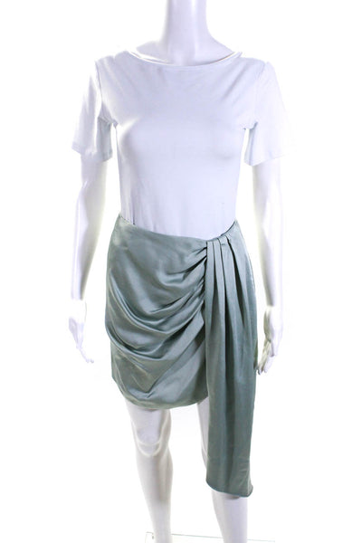 Jonathan Simkhai Womens Satin Ruched Pleated Sash Mini Skirt Mint Green Size 2