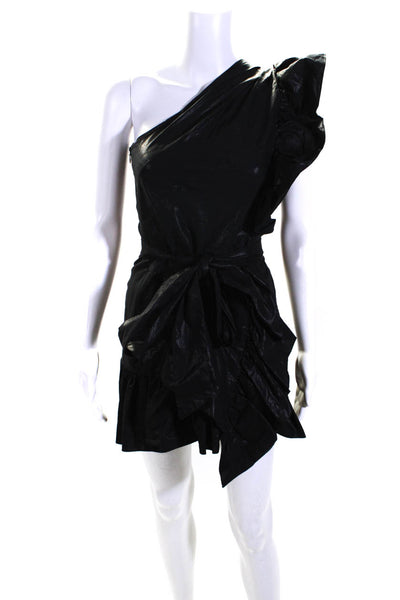 Isabel Marant Womens One Shoulder Sleeveless Ruffled Mini Dress Black Size 38