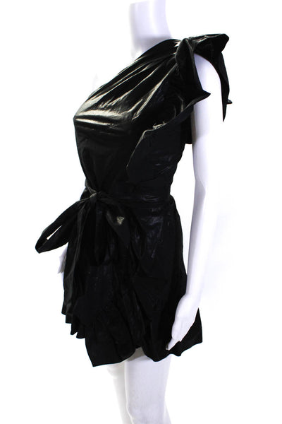 Isabel Marant Womens One Shoulder Sleeveless Ruffled Mini Dress Black Size 38