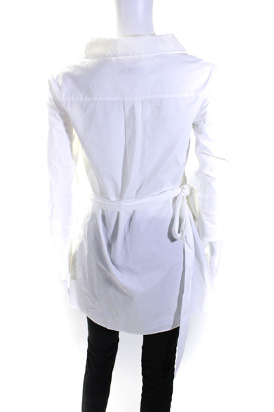Intermix Womens Tied Waist Wrap Long Sleeved Button Down Blouse White Size 2