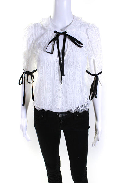 For Love And Lemons Womens White Lace Scoop Neck 3/4 Sleeve Blouse Top Size S