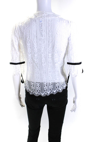 For Love And Lemons Womens White Lace Scoop Neck 3/4 Sleeve Blouse Top Size S
