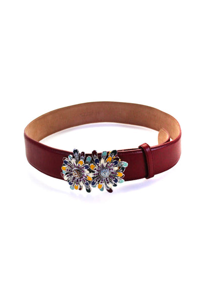 Etro Womens Leather Jeweled Floral Buckle Belt Red Size EUR 75