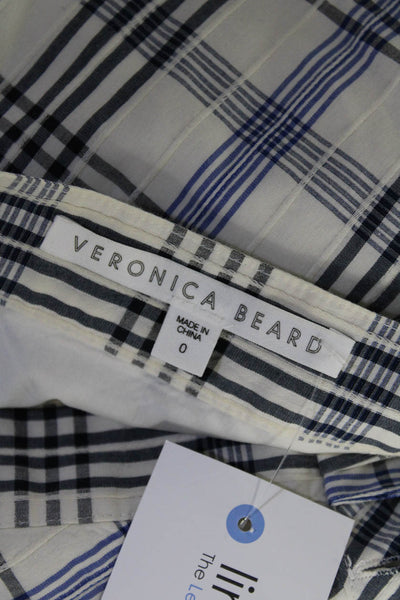 Veronica Beard Womens Plaid Buttoned Short Trumpet Skirt White Gray Blue Size 0