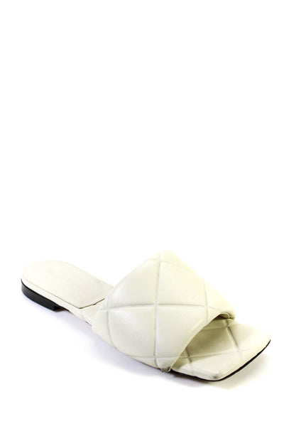 Bottega Veneta Womens Quilted Embossed Slide Sandals Wax White Leather 38