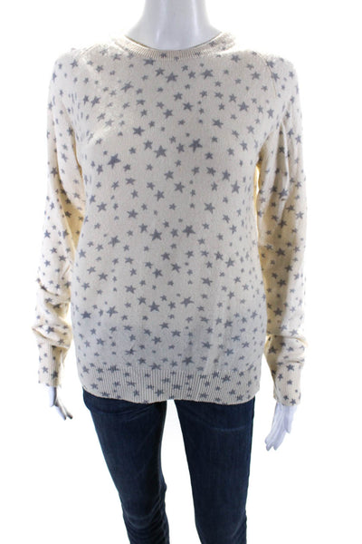 Equipment Femme Womens Crew Neck Star Printed Cashmere Sweater White Gray Small