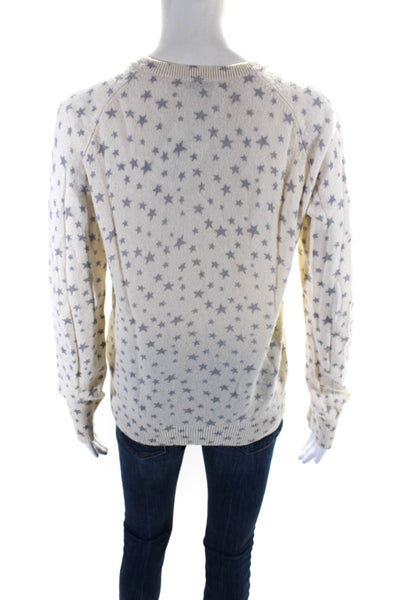 Equipment Femme Womens Crew Neck Star Printed Cashmere Sweater White Gray Small