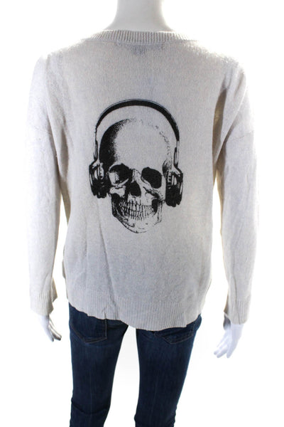 Skull Cashmere Womens Skull Back Scoop Neck Cashmere Sweater White Black Size XS