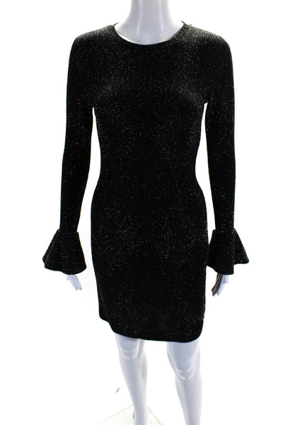 Michael Michael Kors Womens Long Sleeve Metallic Knit Sheath Dress Black Size XS