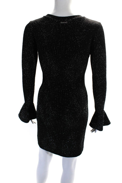 Michael Michael Kors Womens Long Sleeve Metallic Knit Sheath Dress Black Size XS