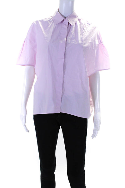 COS Women's Collared Cap Sleeves Button Down Cotton Blouse Pink Size 4