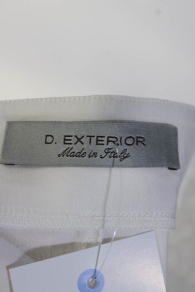 D. Exterior Women's Round Neck Short Sleeves Lace Trim Blouse White Size S