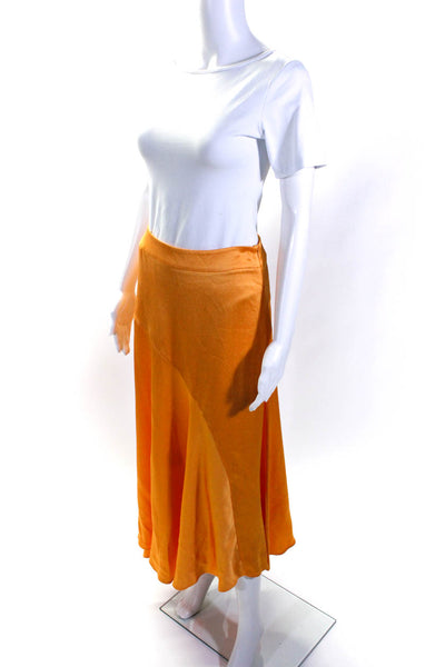 Anna Quan Womens Bright Orange High Rise Side Zip Maxi A-Line Skirt Size 10