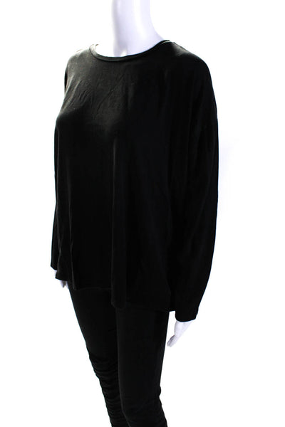 Eileen Fisher Women's Round Neck Long Sleeves Basic T-Shirt Black Size L