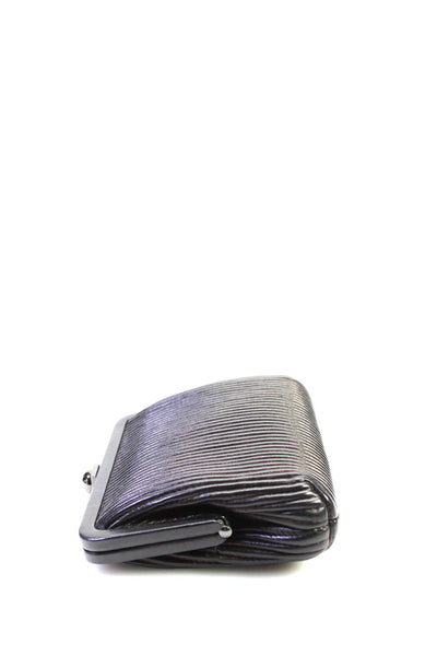 Reed Krakoff Womens Ribbed Leather Hinged Frame Clutch Wallet Handbag Black