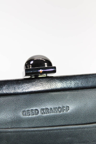 Reed Krakoff Womens Ribbed Leather Hinged Frame Clutch Wallet Handbag Black