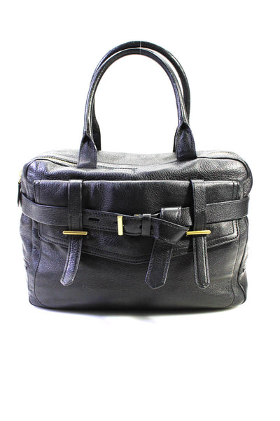 Reed Krakoff Womens Zip Top Leather Rolled Handle Tote Handbag Black