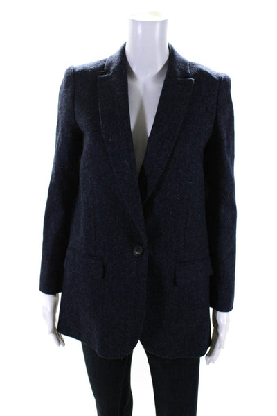 J Crew Women's Collared Long Sleeves Lined Blazer Navy Blue Size 00